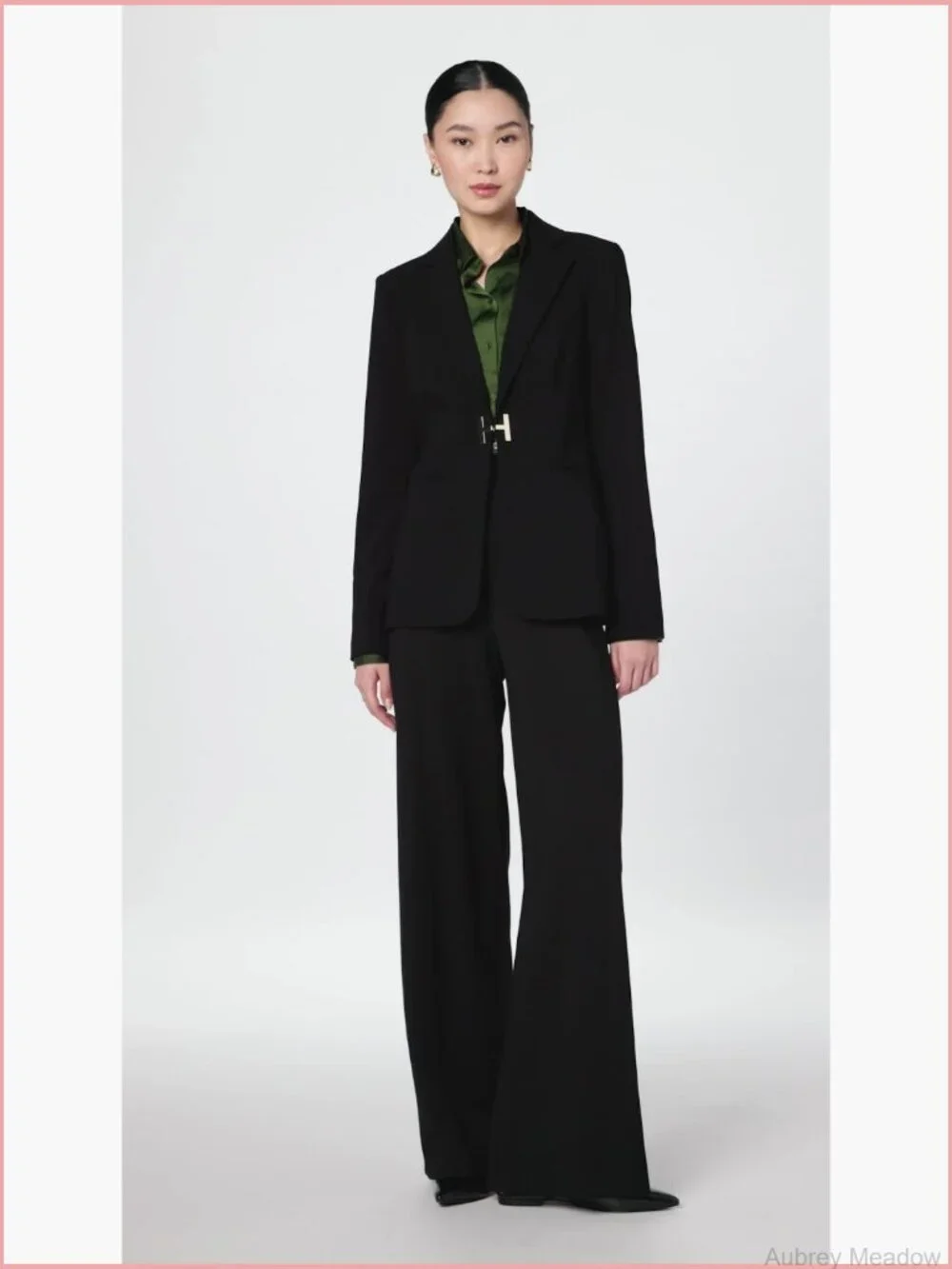 Women's H Closure Woven Blazer Office Workwear Suit Jacket